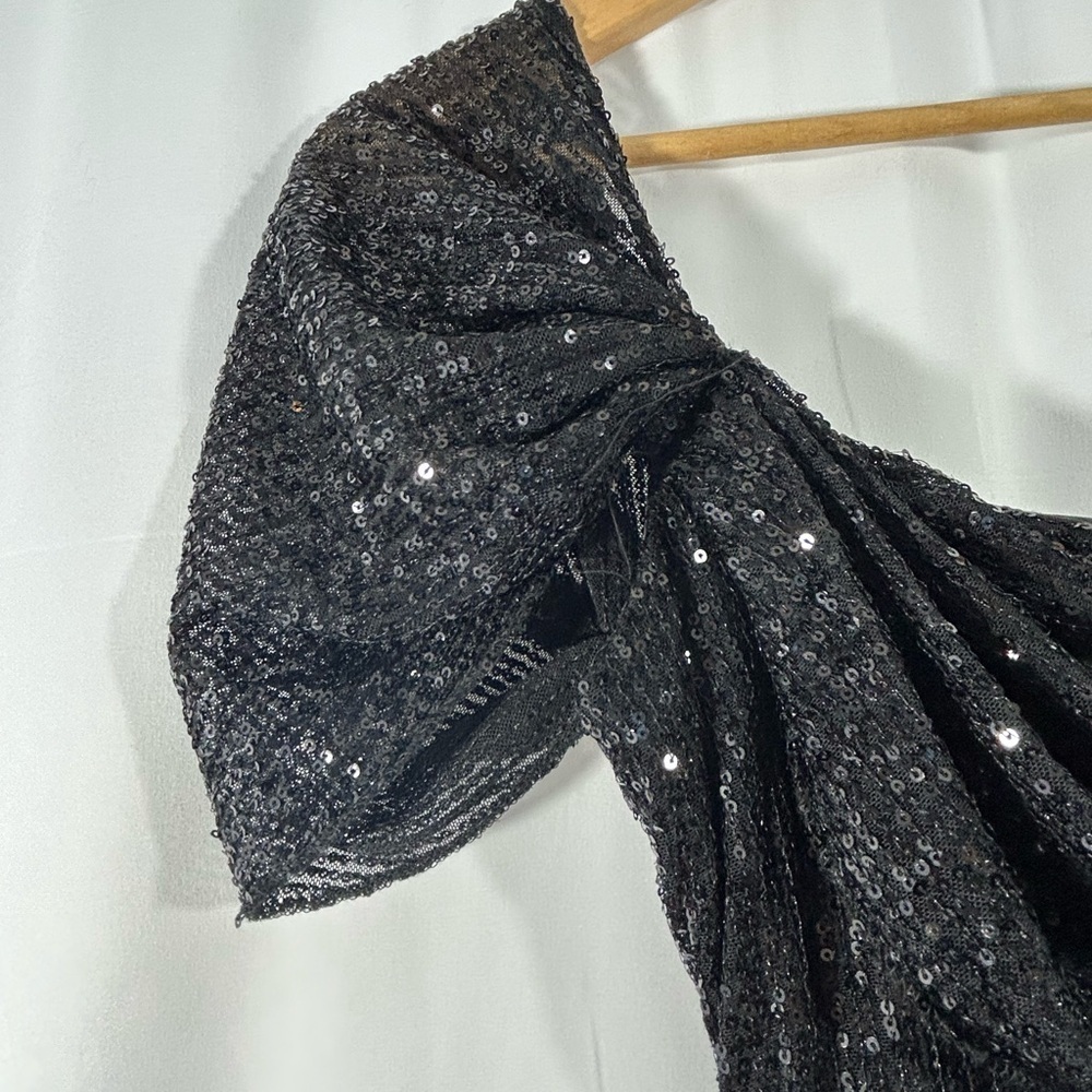 Hello Molly Size 4 Black Sequins Dress Scoop Neck Cinched Sexy Lined Mini - Picture 16 of 16